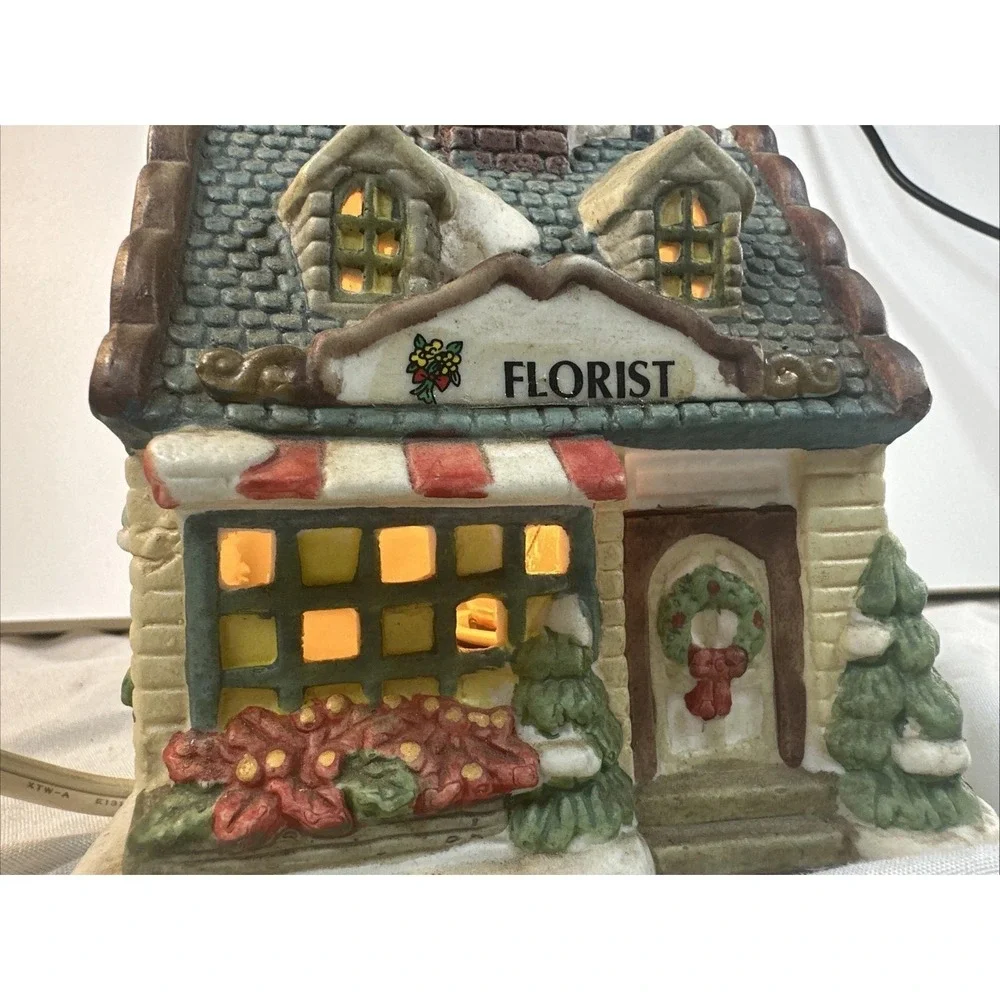 Vintage Christmas Collection Porcelain Lighted House - Flower Shop c 1995